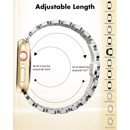 Watch Band 41mm 40mm 38mm 45mm 44mm 42mm 49mm for Women,Cute Stainless Steel Metal iWatch Band for iWatch Series SE/SE2/8/7/6/5/4/3/2/1,Pretty Shiny Look