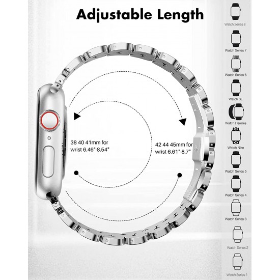 Watch Band 41mm 40mm 38mm 45mm 44mm 42mm 49mm for Women,Cute Stainless Steel Metal iWatch Band for iWatch Series SE/SE2/8/7/6/5/4/3/2/1,Pretty Shiny Look