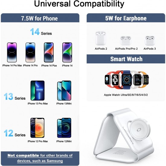 3 in 1 Wireless Charger for iPhone Magnetic Foldable 3 in 1 Charging Station Travel Charger for Multple Devices for iPhone 14/13/12 Series,AirPods 3/2/Pro Apple Watch