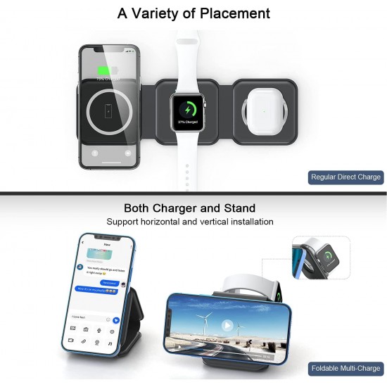 3 in 1 Wireless Charger for iPhone Magnetic Foldable 3 in 1 Charging Station Travel Charger for Multple Devices for iPhone 14/13/12 Series,AirPods 3/2/Pro Apple Watch 3 in 1 Wireless Charger for iPhone Magnetic Foldable 3 in 1 Charging Station Travel Charger for Multple Devices for iPhone 14/13/12 Series,AirPods 3/2/Pro Apple Watch