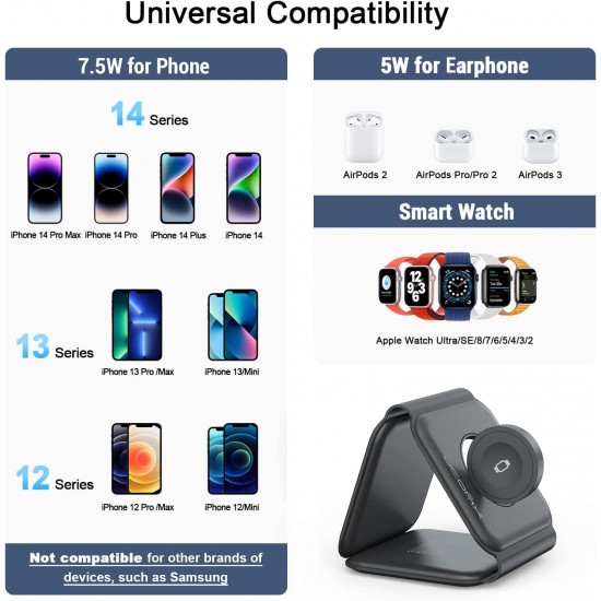 3 in 1 Wireless Charger for iPhone Magnetic Foldable 3 in 1 Charging Station Travel Charger for Multple Devices for iPhone 14/13/12 Series,AirPods 3/2/Pro Apple Watch 3 in 1 Wireless Charger for iPhone Magnetic Foldable 3 in 1 Charging Station Travel Charger for Multple Devices for iPhone 14/13/12 Series,AirPods 3/2/Pro Apple Watch