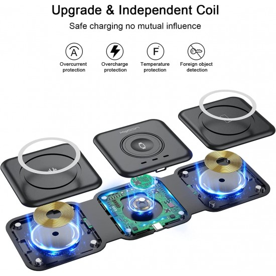 3 in 1 Wireless Charger for iPhone Magnetic Foldable 3 in 1 Charging Station Travel Charger for Multple Devices for iPhone 14/13/12 Series,AirPods 3/2/Pro Apple Watch 3 in 1 Wireless Charger for iPhone Magnetic Foldable 3 in 1 Charging Station Travel Charger for Multple Devices for iPhone 14/13/12 Series,AirPods 3/2/Pro Apple Watch