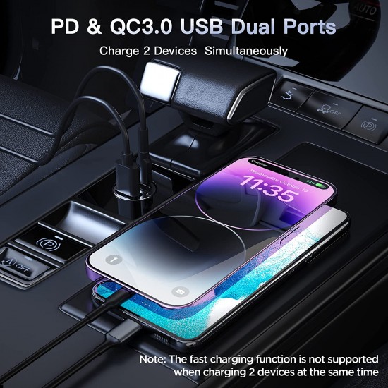 USB C Car Charger, PD 45W & QC 45W Fast Charging Cigarette Lighter USB Charger Adapter Super Small, Flush Fit, Metal Compatible with iPhone 14 13 12 Samsung Galaxy S22 21 20 Pixel