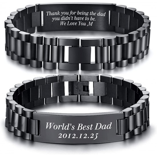 Men's Bracelet Band Stainless Steel Link Bracelet Personalized Engraved DAD Gift for Men DAD Father