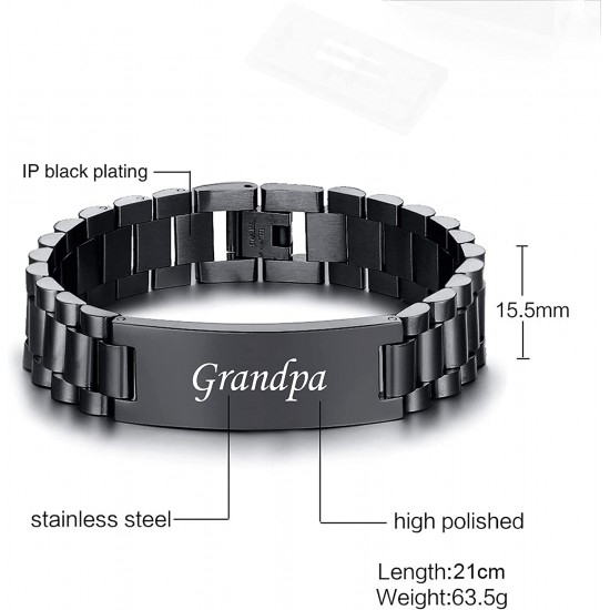 Men's Bracelet Band Stainless Steel Link Bracelet Personalized Engraved DAD Gift for Men DAD Father