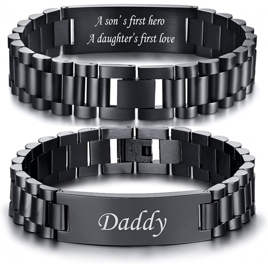 Men's Bracelet Band Stainless Steel Link Bracelet Personalized Engraved DAD Gift for Men DAD Father