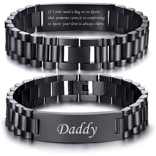 Men's Bracelet Band Stainless Steel Link Bracelet Personalized Engraved DAD Gift for Men DAD Father