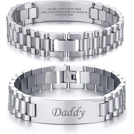Men's Bracelet Band Stainless Steel Link Bracelet Personalized Engraved DAD Gift for Men DAD Father