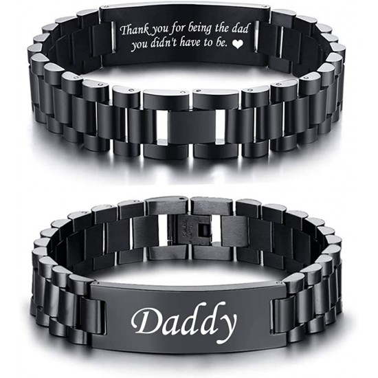 Men's Bracelet Band Stainless Steel Link Bracelet Personalized Engraved DAD Gift for Men DAD Father