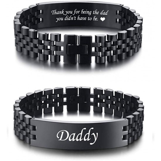 Men's Bracelet Band Stainless Steel Link Bracelet Personalized Engraved DAD Gift for Men DAD Father