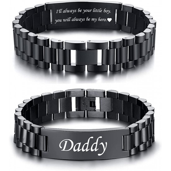 Men's Bracelet Band Stainless Steel Link Bracelet Personalized Engraved DAD Gift for Men DAD Father