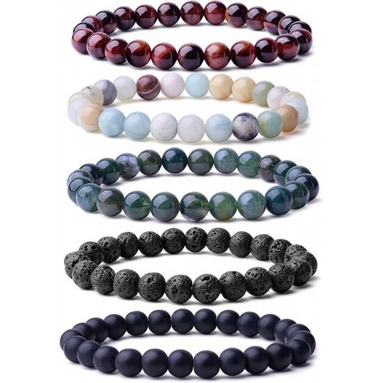 Natural 8mm Beaded Bracelet Gorgeous Semi-Precious Gemstones Healing Crystal Stretch Wristband Unisex