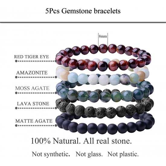 Natural 8mm Beaded Bracelet Gorgeous Semi-Precious Gemstones Healing Crystal Stretch Wristband Unisex