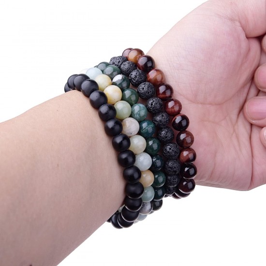 Natural 8mm Beaded Bracelet Gorgeous Semi-Precious Gemstones Healing Crystal Stretch Wristband Unisex