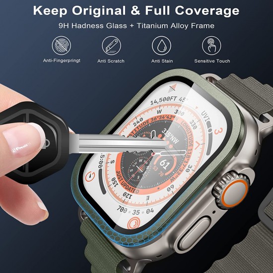 2 Pack Screen Protector for Apple Watch Ultra 49mm,9H Tempered Glass Titanium Alloy Frame 2 Pack Screen Protector for Apple Watch Ultra 49mm,9H Tempered Glass Titanium Alloy Frame