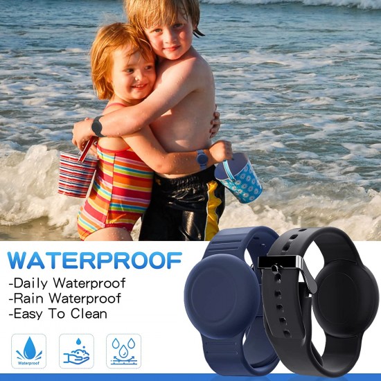 Waterproof Air Tag Bracelet for Kids(2 Pack), Soft Silicone Air Tag Hidden Wristband Kids, Lightweight GPS Tracker Compatible with Apple AirTag Watch Band for Child