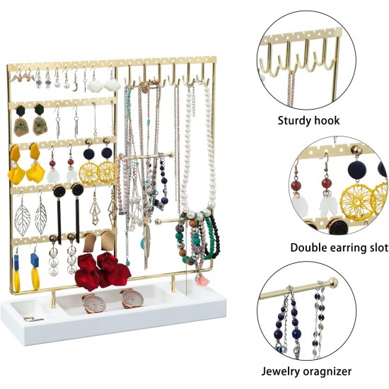 Earring Holder,5-Tier Ear Stud Holder with Wooden Tray,Jewelry Organizer Holder for Earrings Necklaces Bracelets Watches and Rings,Earring Display Stand