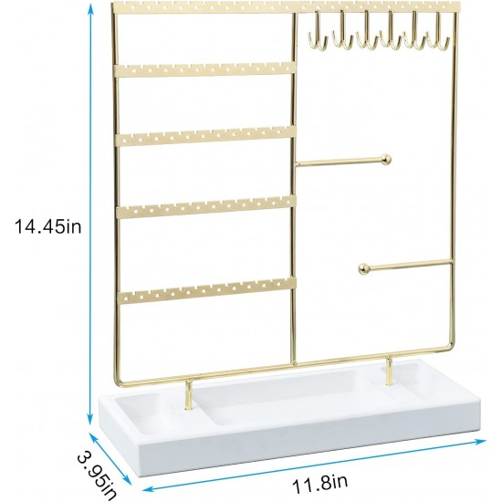 X-cosrack Earring Holder,5-Tier Ear Stud Holder with Wooden Tray,Jewelry  Organizer Holder for Earrings Necklaces Bracelets Watches and Rings,Earring