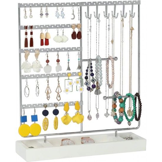 Earring Holder,5-Tier Ear Stud Holder with Wooden Tray,Jewelry Organizer Holder for Earrings Necklaces Bracelets Watches and Rings,Earring Display Stand