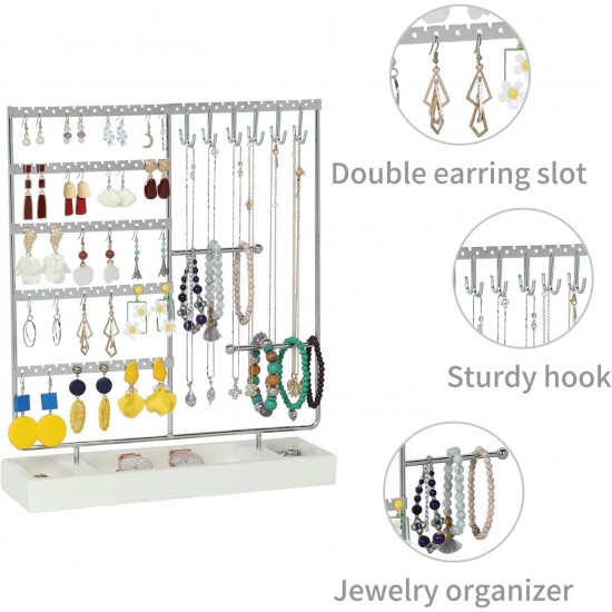 Earring Holder,5-Tier Ear Stud Holder with Wooden Tray,Jewelry Organizer Holder for Earrings Necklaces Bracelets Watches and Rings,Earring Display Stand