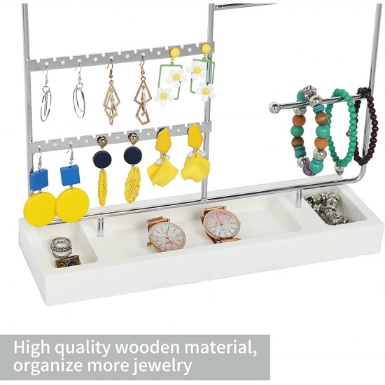 Earring Holder,5-Tier Ear Stud Holder with Wooden Tray,Jewelry Organizer Holder for Earrings Necklaces Bracelets Watches and Rings,Earring Display Stand