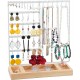 Earring Holder,5-Tier Ear Stud Holder with Wooden Tray,Jewelry Organizer Holder for Earrings Necklaces Bracelets Watches and Rings,Earring Display Stand