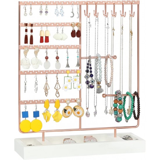 Earring Holder,5-Tier Ear Stud Holder with Wooden Tray,Jewelry Organizer Holder for Earrings Necklaces Bracelets Watches and Rings,Earring Display Stand