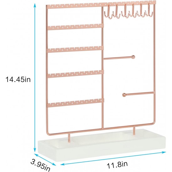Earring Holder,5-Tier Ear Stud Holder with Wooden Tray,Jewelry Organizer Holder for Earrings Necklaces Bracelets Watches and Rings,Earring Display Stand