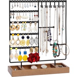 Earring Holder,5-Tier Ear Stud Holder with Wooden Tray,Jewelry Organizer Holder for Earrings Necklaces Bracelets Watches and Rings,Earring Display Stand 