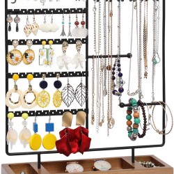 Earring Holder,5-Tier Ear Stud Holder with Wooden Tray,Jewelry Organizer Holder for Earrings Necklaces Bracelets Watches and Rings,Earring Display Stand  Earring Holder,5-Tier Ear Stud Holder with Wooden Tray,Jewelry Organizer Holder for Earrings Necklaces Bracelets Watches and Rings,Earring Display Stand