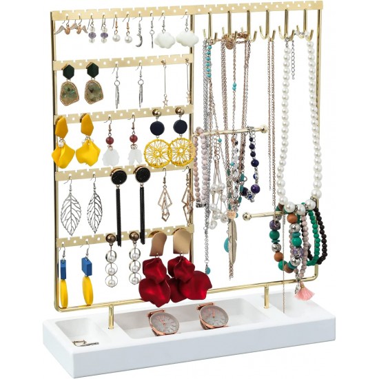 Earring Holder,5-Tier Ear Stud Holder with Wooden Tray,Jewelry Organizer Holder for Earrings Necklaces Bracelets Watches and Rings,Earring Display Stand