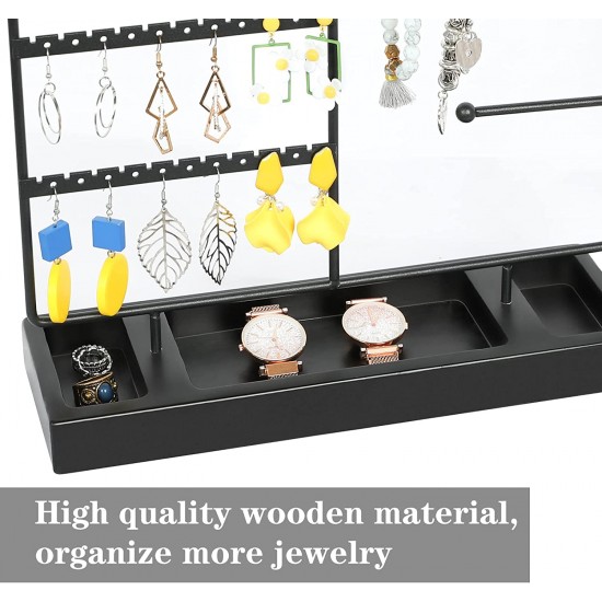 Earring Holder,5-Tier Ear Stud Holder with Wooden Tray,Jewelry Organizer Holder for Earrings Necklaces Bracelets Watches and Rings,Earring Display Stand