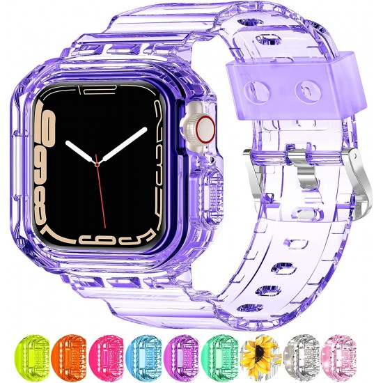 Crystal Clear Watch Bands for Apple Watch Series 8 7 6 5 4 3 2 1 SE 45mm 44mm 42mm 41mm 40mm 38mm with Bumper Case for Men Women