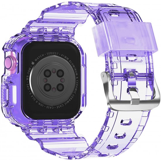 Crystal Clear Watch Bands for Apple Watch Series 8 7 6 5 4 3 2 1 SE 45mm 44mm 42mm 41mm 40mm 38mm with Bumper Case for Men Women