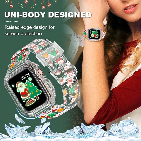 Crystal Clear Watch Bands for Apple Watch Series 8 7 6 5 4 3 2 1 SE 45mm 44mm 42mm 41mm 40mm 38mm with Bumper Case for Men Women