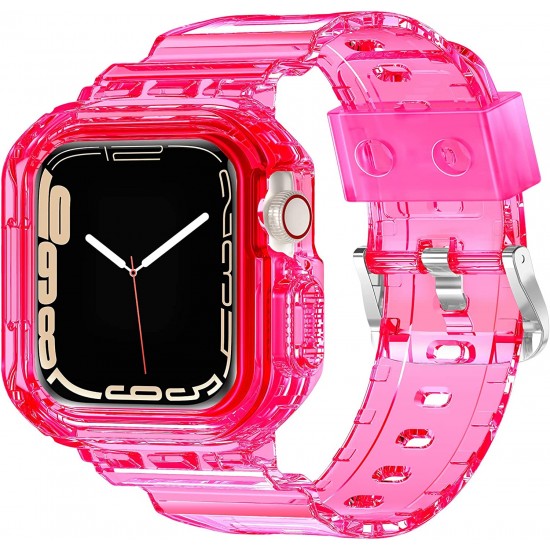 Crystal Clear Watch Bands for Apple Watch Series 8 7 6 5 4 3 2 1 SE 45mm 44mm 42mm 41mm 40mm 38mm with Bumper Case for Men Women