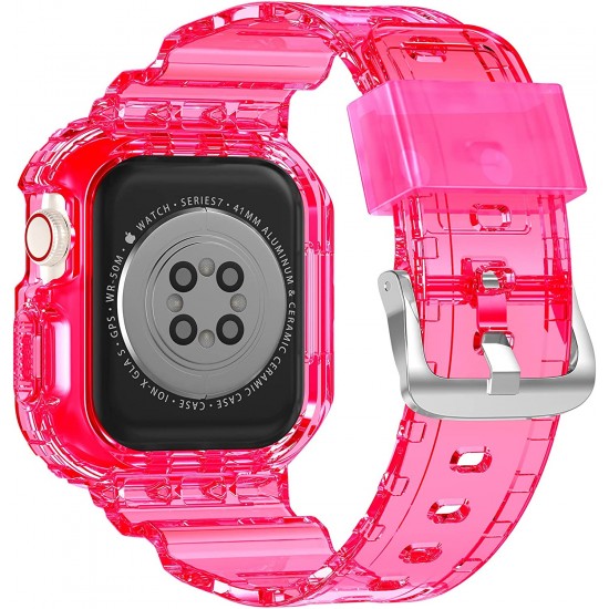 Crystal Clear Watch Bands for Apple Watch Series 8 7 6 5 4 3 2 1 SE 45mm 44mm 42mm 41mm 40mm 38mm with Bumper Case for Men Women