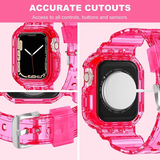 Crystal Clear Watch Bands for Apple Watch Series 8 7 6 5 4 3 2 1 SE 45mm 44mm 42mm 41mm 40mm 38mm with Bumper Case for Men Women