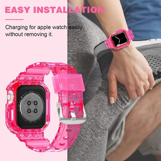 Crystal Clear Watch Bands for Apple Watch Series 8 7 6 5 4 3 2 1 SE 45mm 44mm 42mm 41mm 40mm 38mm with Bumper Case for Men Women
