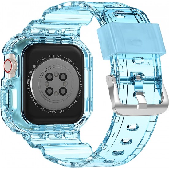Crystal Clear Watch Bands for Apple Watch Series 8 7 6 5 4 3 2 1 SE 45mm 44mm 42mm 41mm 40mm 38mm with Bumper Case for Men Women