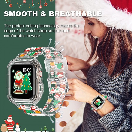 Crystal Clear Watch Bands for Apple Watch Series 8 7 6 5 4 3 2 1 SE 45mm 44mm 42mm 41mm 40mm 38mm with Bumper Case for Men Women