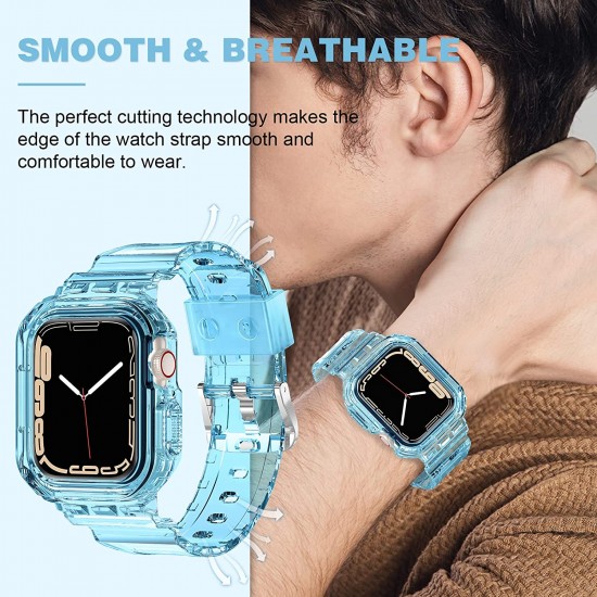 Crystal Clear Watch Bands for Apple Watch Series 8 7 6 5 4 3 2 1 SE 45mm 44mm 42mm 41mm 40mm 38mm with Bumper Case for Men Women