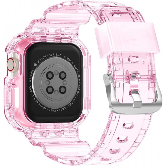 Crystal Clear Watch Bands for Apple Watch Series 8 7 6 5 4 3 2 1 SE 45mm 44mm 42mm 41mm 40mm 38mm with Bumper Case for Men Women