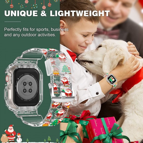 Crystal Clear Watch Bands for Apple Watch Series 8 7 6 5 4 3 2 1 SE 45mm 44mm 42mm 41mm 40mm 38mm with Bumper Case for Men Women