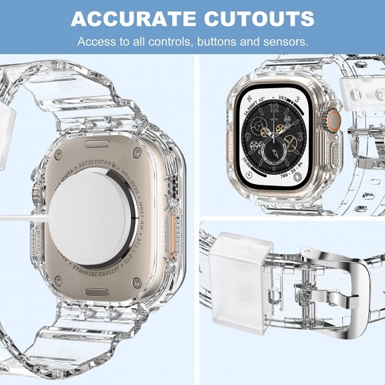 Crystal Clear Watch Bands for Apple Watch Series 8 7 6 5 4 3 2 1 SE 45mm 44mm 42mm 41mm 40mm 38mm with Bumper Case for Men Women
