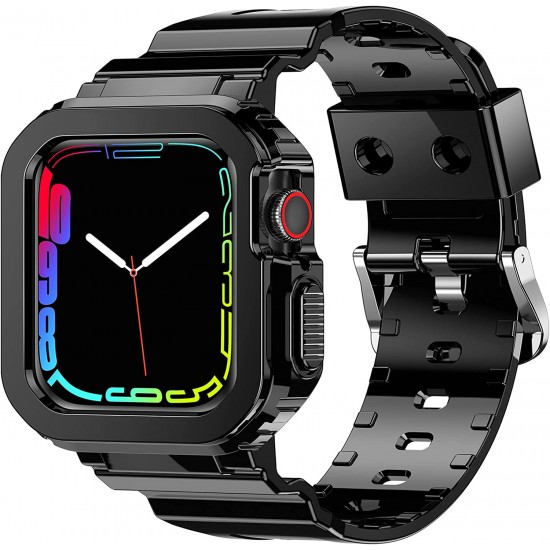 Crystal Clear Watch Bands for Apple Watch Series 8 7 6 5 4 3 2 1 SE 45mm 44mm 42mm 41mm 40mm 38mm with Bumper Case for Men Women