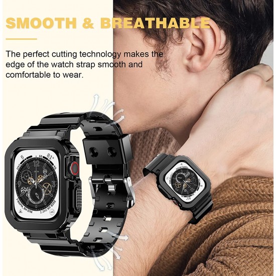 Crystal Clear Watch Bands for Apple Watch Series 8 7 6 5 4 3 2 1 SE 45mm 44mm 42mm 41mm 40mm 38mm with Bumper Case for Men Women