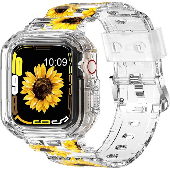 Crystal Clear Watch Bands for Apple Watch Series 8 7 6 5 4 3 2 1 SE 45mm 44mm 42mm 41mm 40mm 38mm with Bumper Case for Men Women