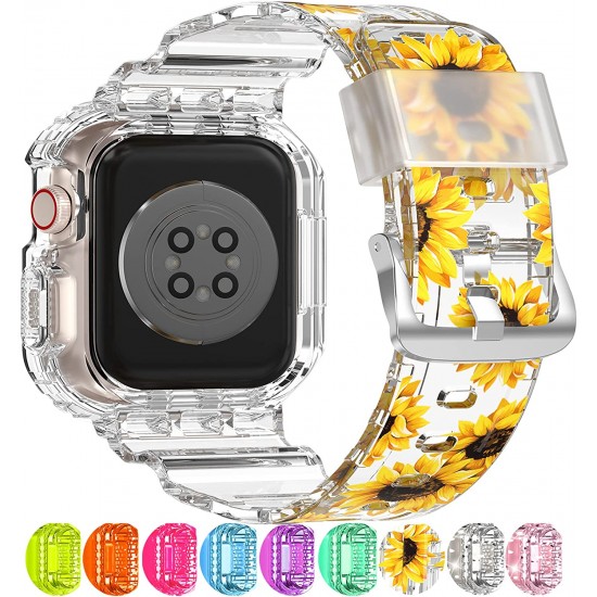 Crystal Clear Watch Bands for Apple Watch Series 8 7 6 5 4 3 2 1 SE 45mm 44mm 42mm 41mm 40mm 38mm with Bumper Case for Men Women