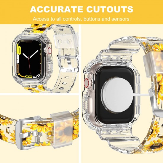 Crystal Clear Watch Bands for Apple Watch Series 8 7 6 5 4 3 2 1 SE 45mm 44mm 42mm 41mm 40mm 38mm with Bumper Case for Men Women